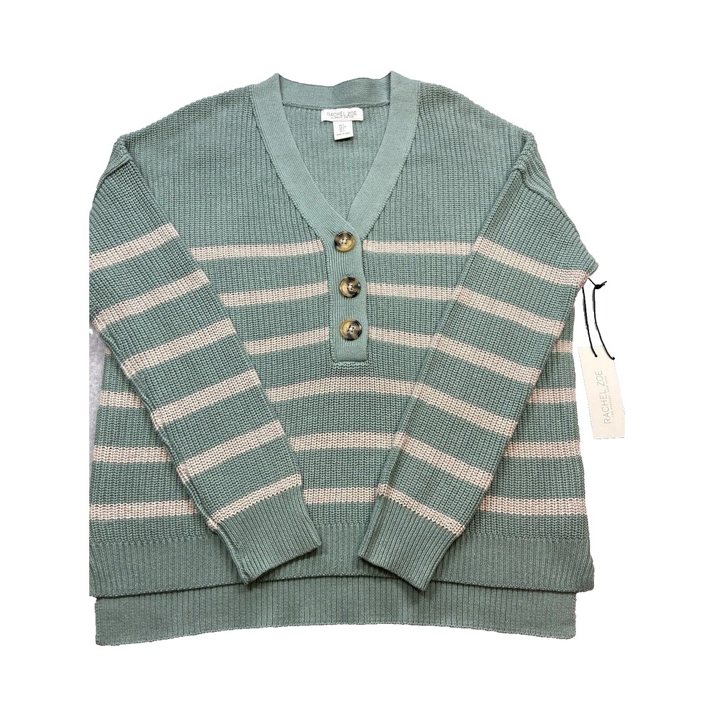 Rachel Zoe Sweater Womens‎ Size Small Green Striped Casual Beach Coastal